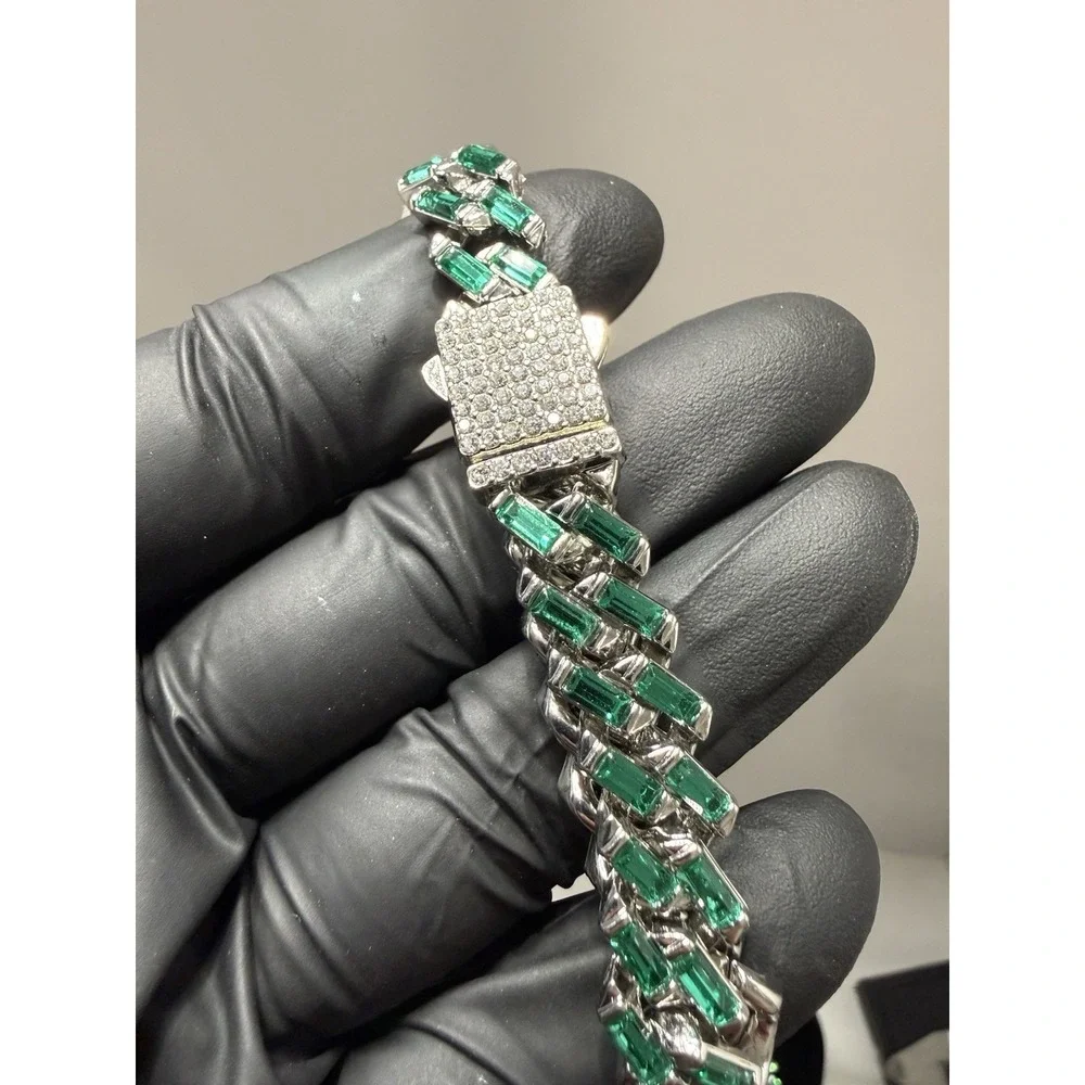 green iced out cuban necklace & bracelet, you get both, sizes 18 & 8 11.5mm